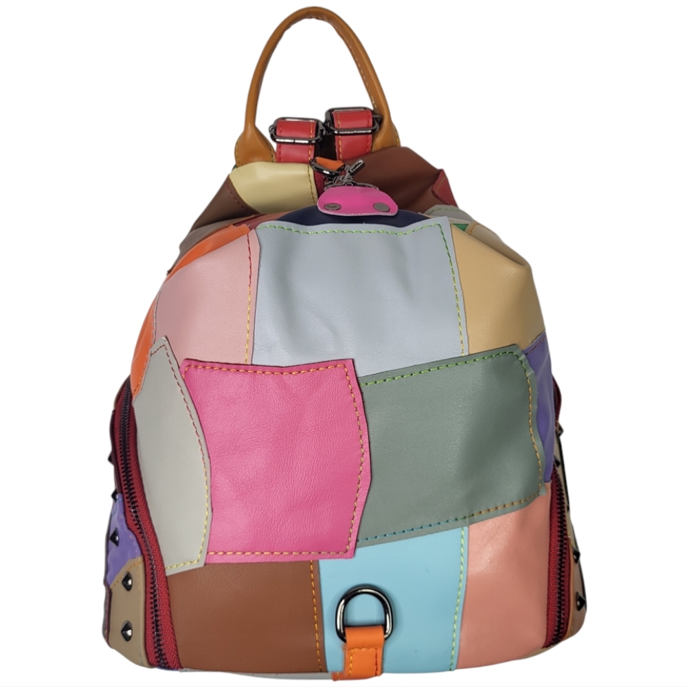 NEW Colorful Recycled Leather Studded Patchwork backpack purse boho chic